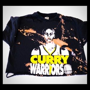 Black destroyed Warriors crop top.